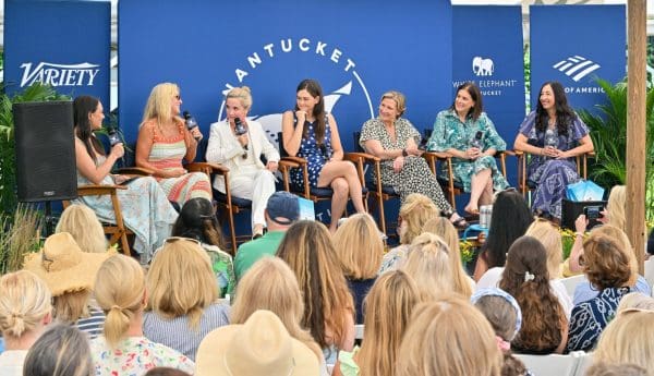 Emily Longeretta, Elin Hilderbrand, Jenna Lamia, Bekah Brunstetter, Sue Naegle, Lisa Katz, and Jennifer Gwartz during Flipping the Script: Bestsellers to Screen with Elin Hilderbrand